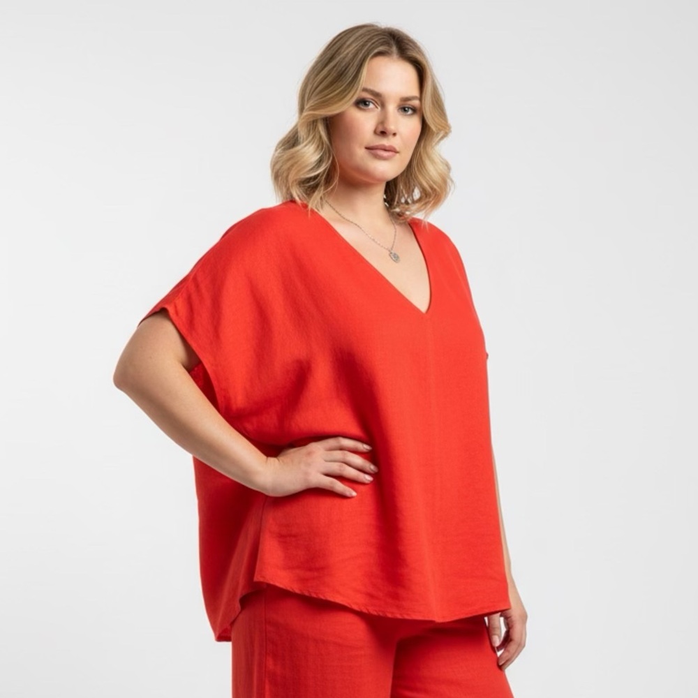 DKNY Women's Red V-Neck Top